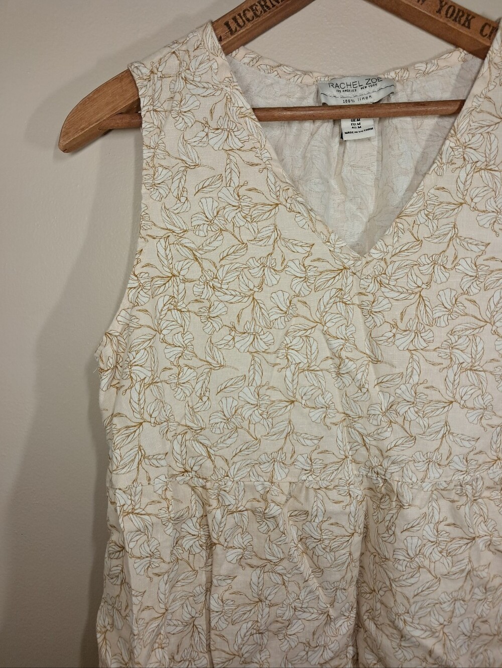 Rachel Zoe 100% Linen Floral Tiered Flowy Tunic Dress Boho Cottagecore Medium